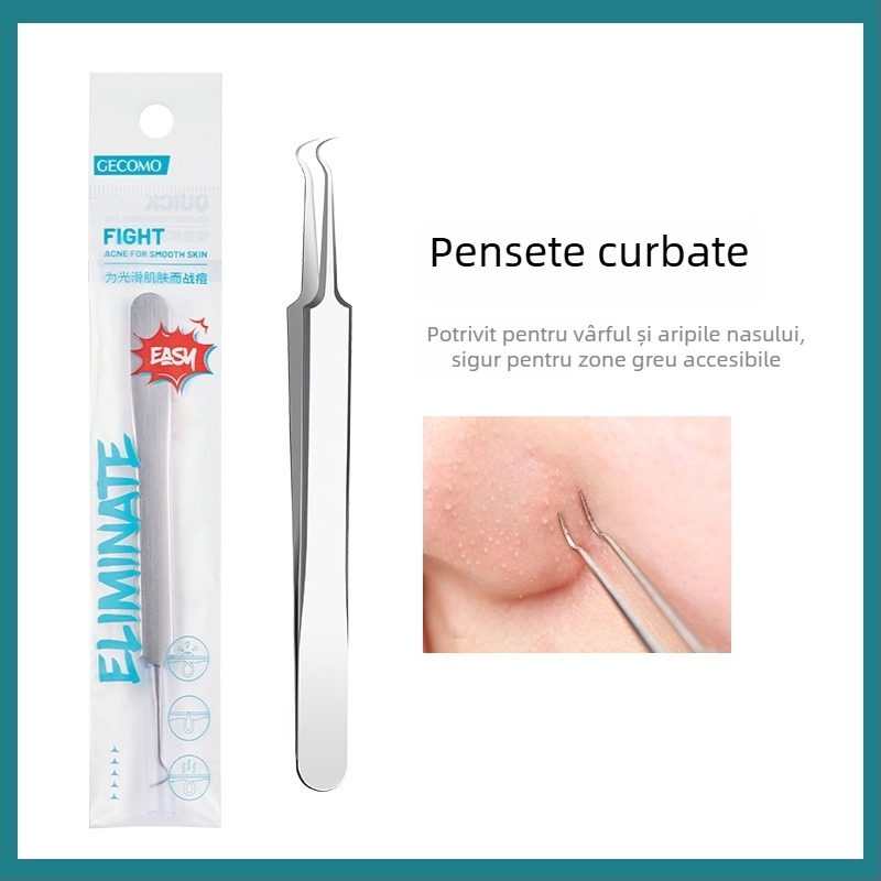 GECOMO Set de ace pentru acnee – oțel inoxidabil, ace ultra-ascuțite și pense ultra-fine pentru îndepărtarea punctelor negre și a comedoanelor închise