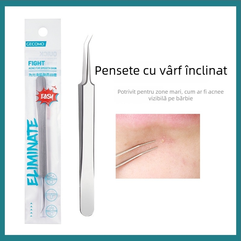 GECOMO Set de ace pentru acnee – oțel inoxidabil, ace ultra-ascuțite și pense ultra-fine pentru îndepărtarea punctelor negre și a comedoanelor închise