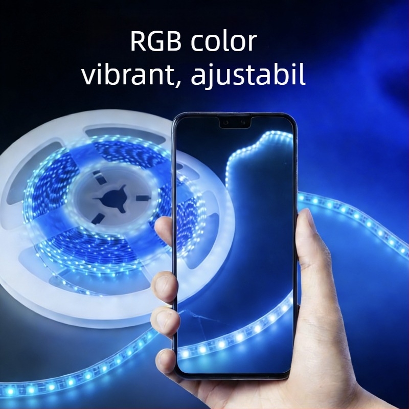 Bandă LED RGB cu control prin aplicație, reglabilă, alimentare 5V, LED 0807