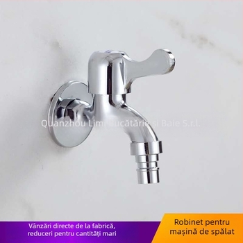 Robinet de alimentare încorporat pentru mașina de spălat, cu închidere rapidă extinsă, aliaj de zinc, intrare/ieșire 15 mm, 0–90°C, 1,6 MPa