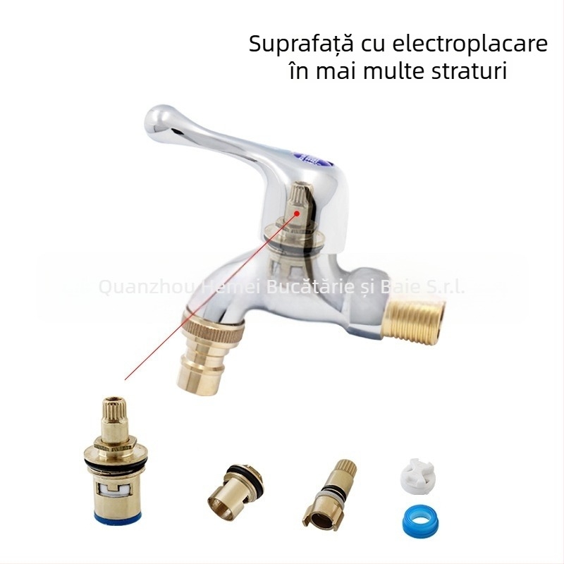 Robinet de alimentare încorporat pentru mașina de spălat, cu închidere rapidă extinsă, aliaj de zinc, intrare/ieșire 15 mm, 0–90°C, 1,6 MPa