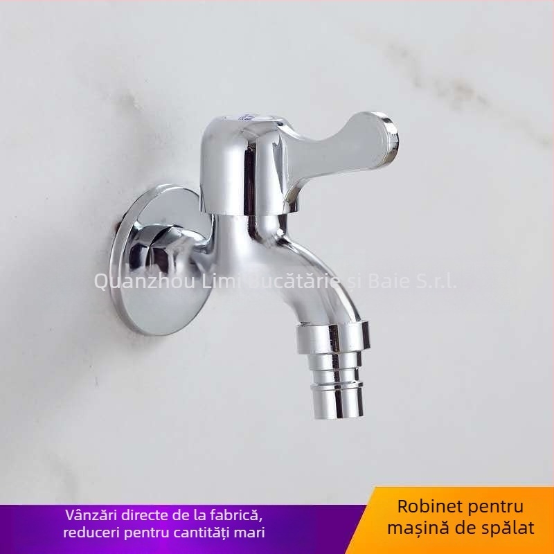 Robinet de alimentare încorporat pentru mașina de spălat, cu închidere rapidă extinsă, aliaj de zinc, intrare/ieșire 15 mm, 0–90°C, 1,6 MPa