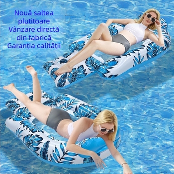 Șezlong din PVC în formă de frunză pentru piscină, cu pernă și suprafață din plasă – plută gonflabilă pentru o singură persoană