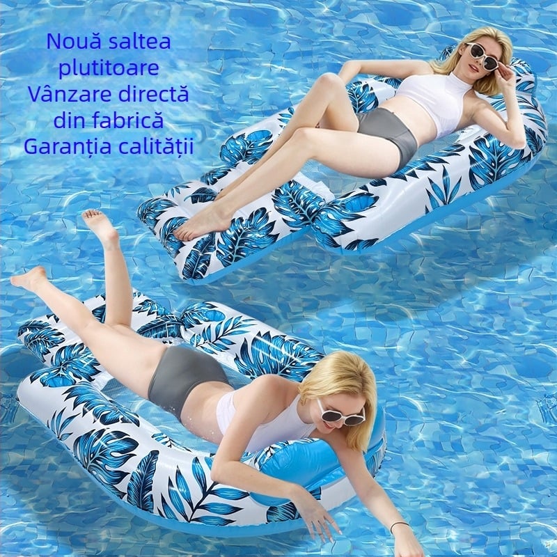 Șezlong din PVC în formă de frunză pentru piscină, cu pernă și suprafață din plasă – plută gonflabilă pentru o singură persoană