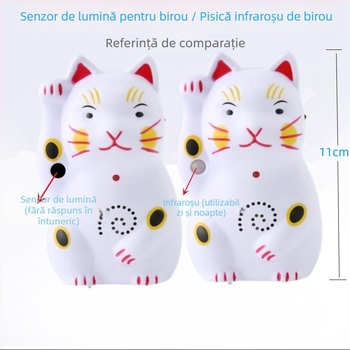 Sonerie de ușă cu design Pisica norocoasă, baterie 4.5V, ton de salut Hello, welcome, potrivit pentru case și magazine mici