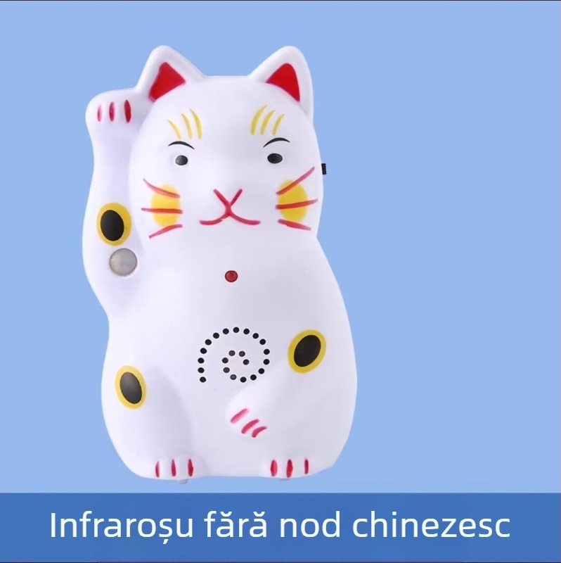 Sonerie de ușă cu design Pisica norocoasă, baterie 4.5V, ton de salut Hello, welcome, potrivit pentru case și magazine mici