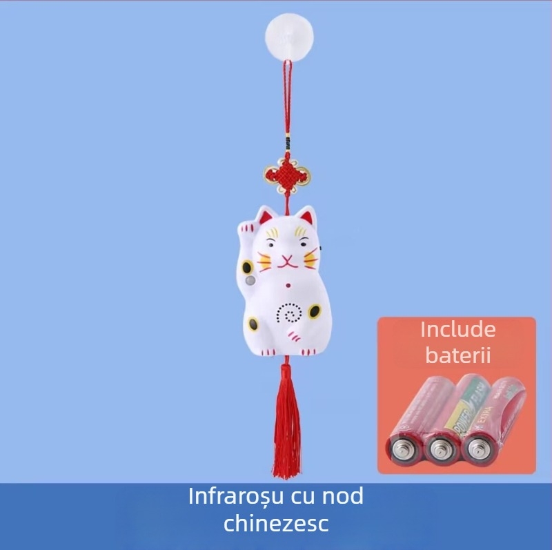 Sonerie de ușă cu design Pisica norocoasă, baterie 4.5V, ton de salut Hello, welcome, potrivit pentru case și magazine mici