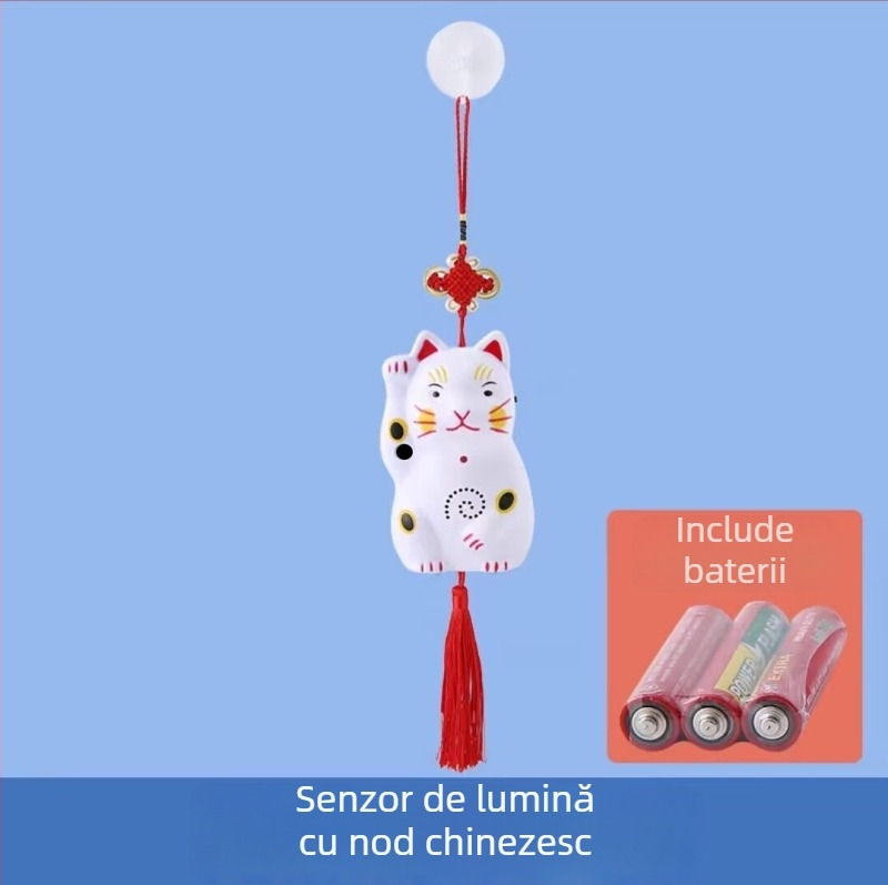 Sonerie de ușă cu design Pisica norocoasă, baterie 4.5V, ton de salut Hello, welcome, potrivit pentru case și magazine mici
