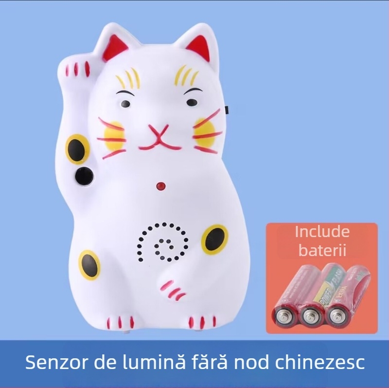 Sonerie de ușă cu design Pisica norocoasă, baterie 4.5V, ton de salut Hello, welcome, potrivit pentru case și magazine mici