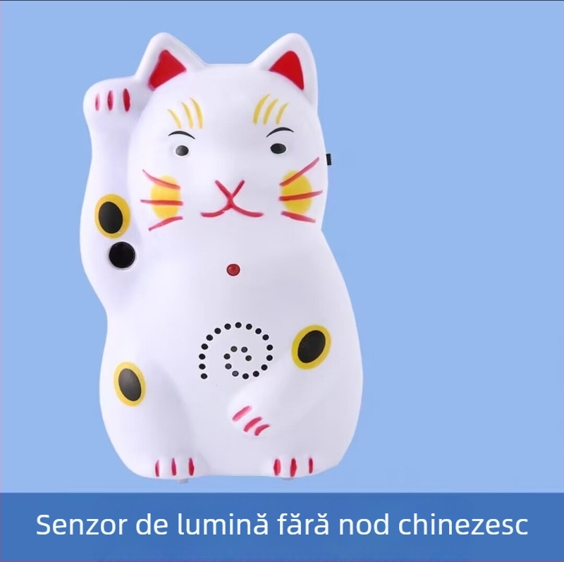 Sonerie de ușă cu design Pisica norocoasă, baterie 4.5V, ton de salut Hello, welcome, potrivit pentru case și magazine mici