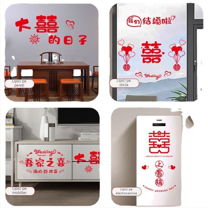 Set autocolante pentru ferestre de nuntă – Xiaolu Happy Words, plastic, fără import