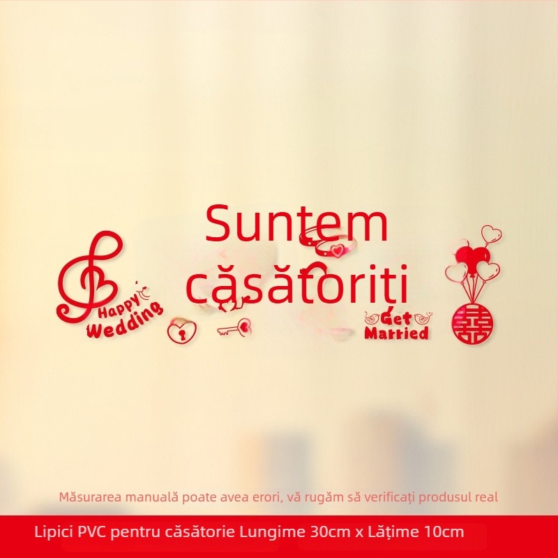 Set autocolante pentru ferestre de nuntă – Xiaolu Happy Words, plastic, fără import