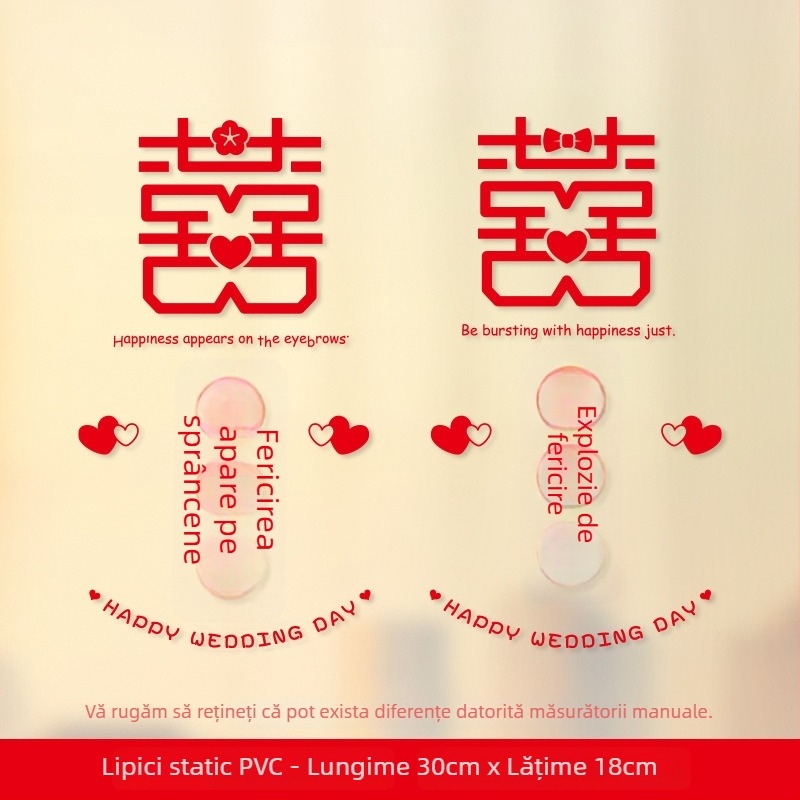Set autocolante pentru ferestre de nuntă – Xiaolu Happy Words, plastic, fără import