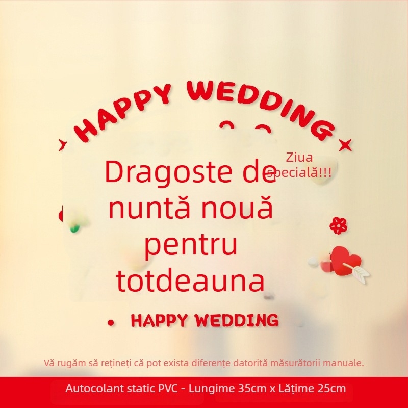 Set autocolante pentru ferestre de nuntă – Xiaolu Happy Words, plastic, fără import