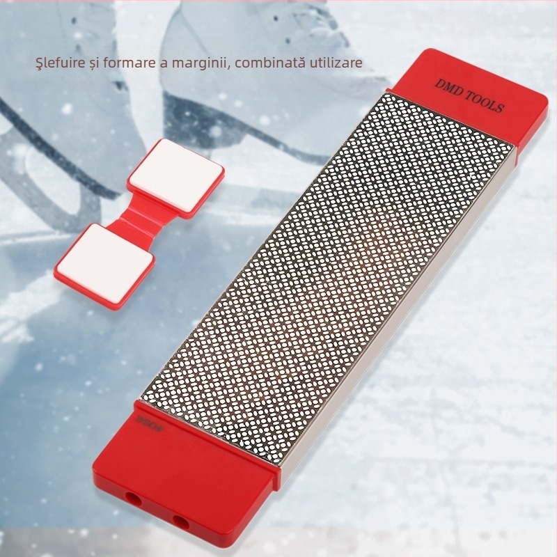 Ascuțitor pentru marginea patinelor de gheata – dual, diamant/ceramic; imprimare logo; personalizare disponibilă și etichetă privată licențiată.