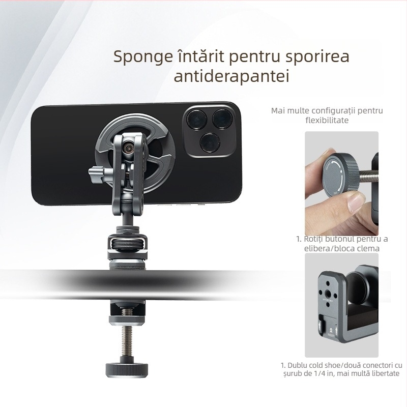 Stativ foto din aliaj de aluminiu, 2 secțiuni, încărcare 1–3 kg, înălțime de lucru 50 mm, greutate 105 g, marca Eivf log