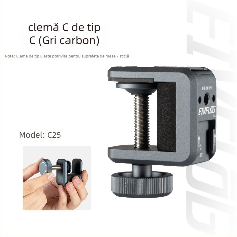 Stativ foto din aliaj de aluminiu, 2 secțiuni, încărcare 1–3 kg, înălțime de lucru 50 mm, greutate 105 g, marca Eivf log