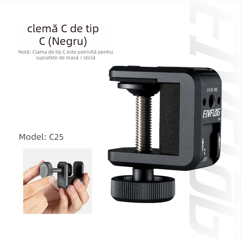 Stativ foto din aliaj de aluminiu, 2 secțiuni, încărcare 1–3 kg, înălțime de lucru 50 mm, greutate 105 g, marca Eivf log