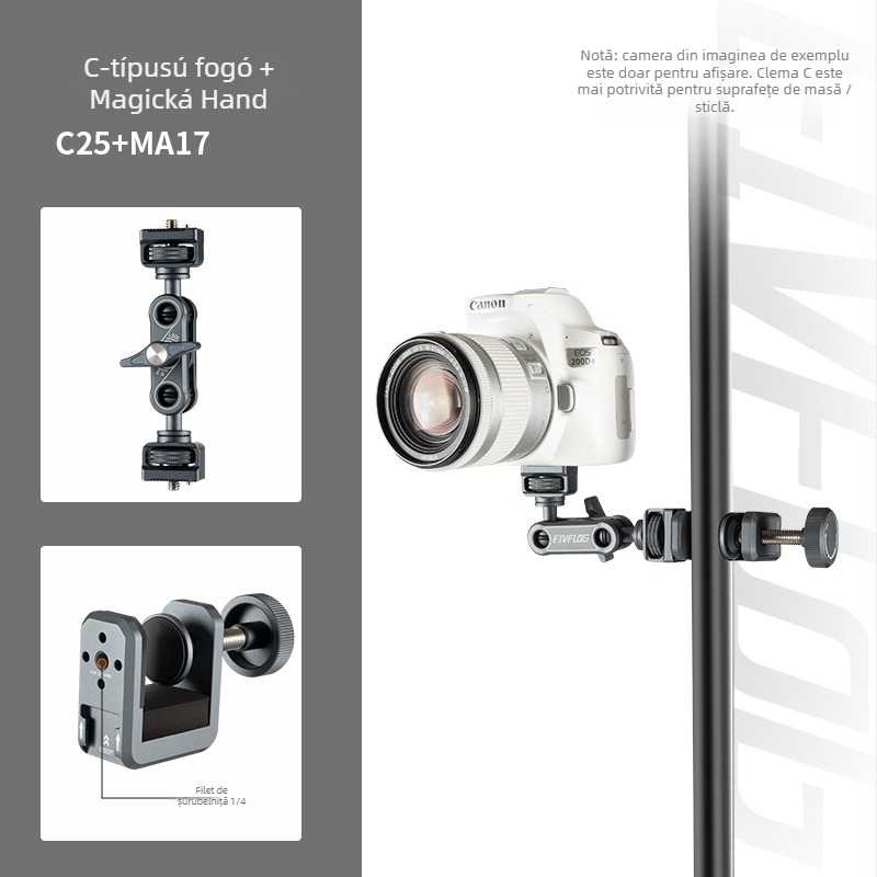 Stativ foto din aliaj de aluminiu, 2 secțiuni, încărcare 1–3 kg, înălțime de lucru 50 mm, greutate 105 g, marca Eivf log