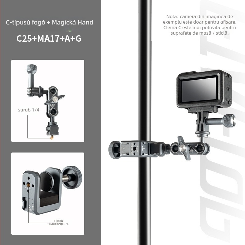 Stativ foto din aliaj de aluminiu, 2 secțiuni, încărcare 1–3 kg, înălțime de lucru 50 mm, greutate 105 g, marca Eivf log