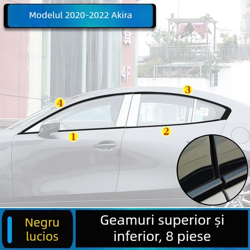 Kit decorativ pentru rama ferestrei Mazda 3 Axela, compatibil 2014-2023, benzi decorative pentru cadrul ușilor