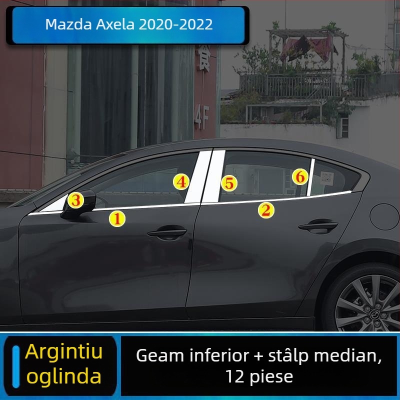 Kit decorativ pentru rama ferestrei Mazda 3 Axela, compatibil 2014-2023, benzi decorative pentru cadrul ușilor