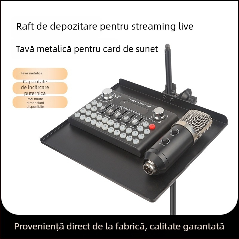 Stativ metalic pentru microfon cu tavă pentru card de sunet, model Sound Card Tray, de la HZM&C, pentru streaming live