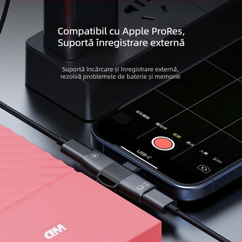 Adaptor USB-C dual – 2 în 1 pentru apeluri și muzică, control în linie, înregistrare externă, Android compatibil