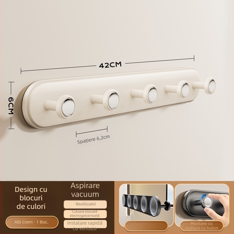 Cuier de ușă cu ventuză – fără găuri, încărcare mare, ABS, pentru uși și ferestre, spațiu de depozitare pentru haine și pălării, Dimitro