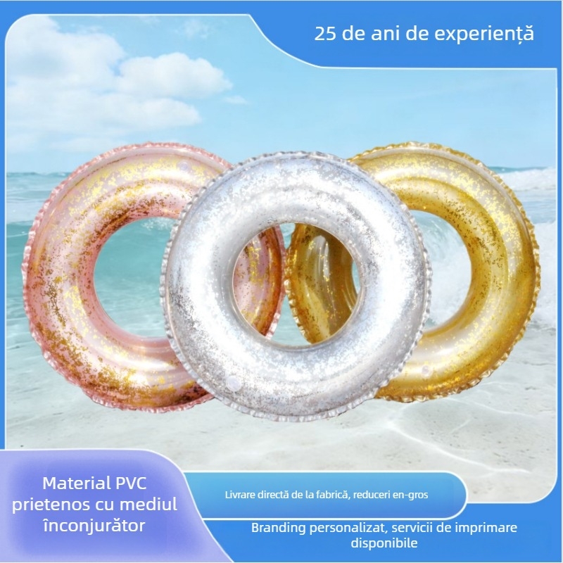 Inel de înot pentru adulți, semi-transparent, model Bright Sheet, PVC ecologic, grosime 0,18 mm, umflare manuală, potrivit pentru piscină, parc acvatic, lac și plajă