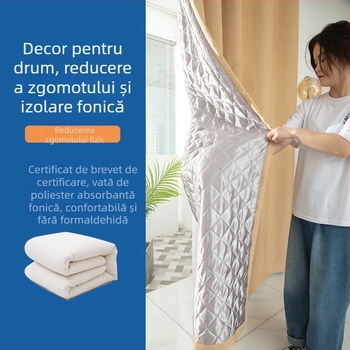 Perdea izolatoare fonic pentru dormitor și sufragerie, quilted, 70–90% Întunecare, țesătură din cânepă, finisaj emboss cu acoperire argintie