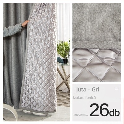 Perdea izolatoare fonic pentru dormitor și sufragerie, quilted, 70–90% Întunecare, țesătură din cânepă, finisaj emboss cu acoperire argintie