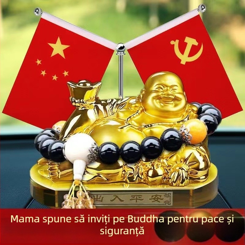 Decorațiune auto: statuie Maitreya Buddha din rășină, stil tradițional chinezesc, difuzor de arome cu suport din cristal pentru parfum, decor interior auto personalizabil