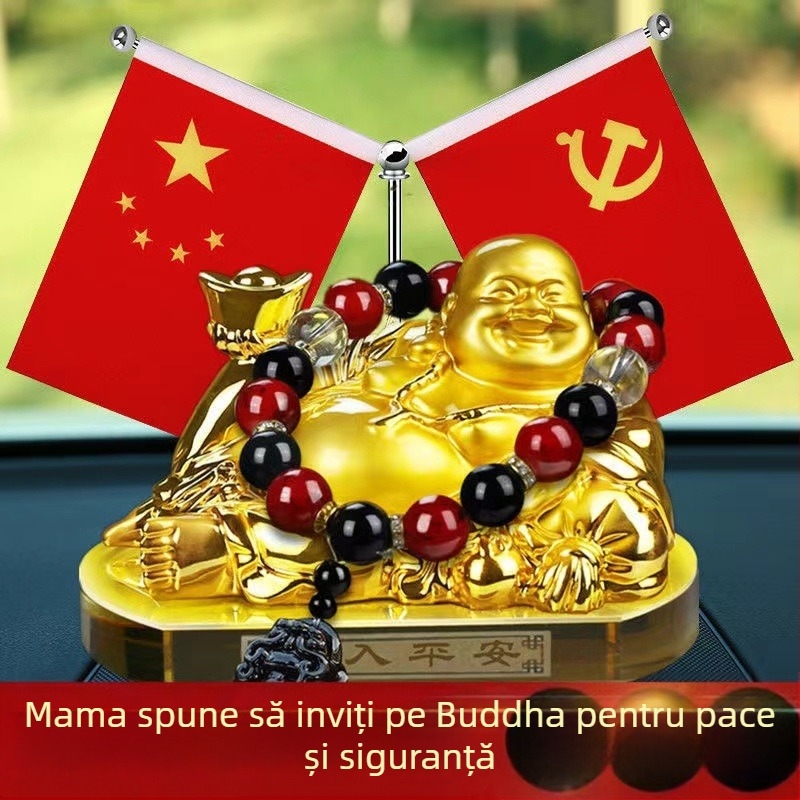 Decorațiune auto: statuie Maitreya Buddha din rășină, stil tradițional chinezesc, difuzor de arome cu suport din cristal pentru parfum, decor interior auto personalizabil