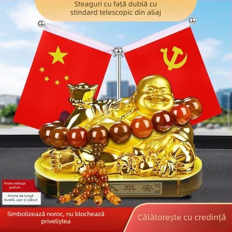 Decorațiune auto: statuie Maitreya Buddha din rășină, stil tradițional chinezesc, difuzor de arome cu suport din cristal pentru parfum, decor interior auto personalizabil