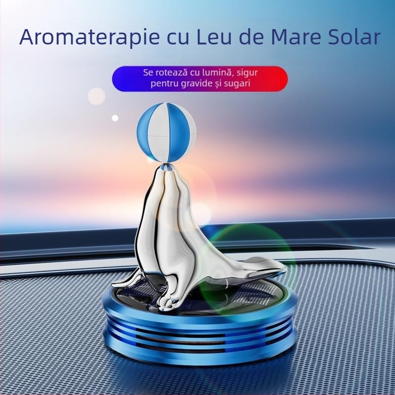 Ornament auto aromatizant alimentat cu energie solară, în formă de focă, capacitate 5–10 ml, din plastic, difuzie 1–15 zile