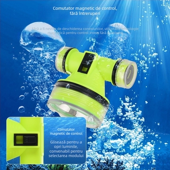 Far de cap pentru scufundări cu LED de rază lungă, IPX8 impermeabil, reîncărcabil, iluminare subacvatică pentru pescuit (Material: ABS; IPX8; Reîncărcabil; Montare pe cap)