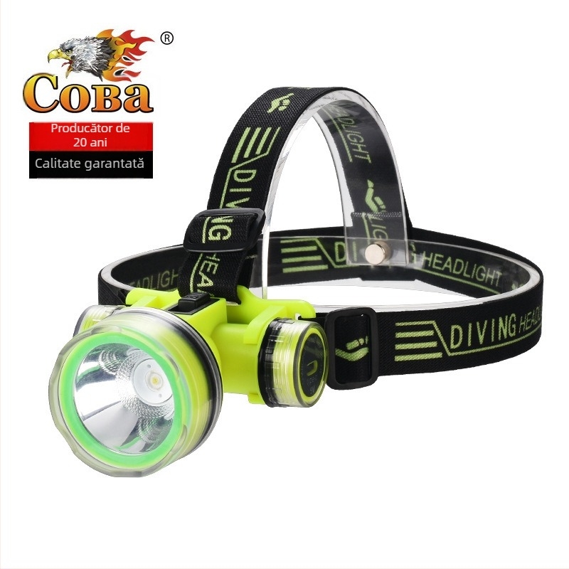 Far de cap pentru scufundări cu LED de rază lungă, IPX8 impermeabil, reîncărcabil, iluminare subacvatică pentru pescuit (Material: ABS; IPX8; Reîncărcabil; Montare pe cap)