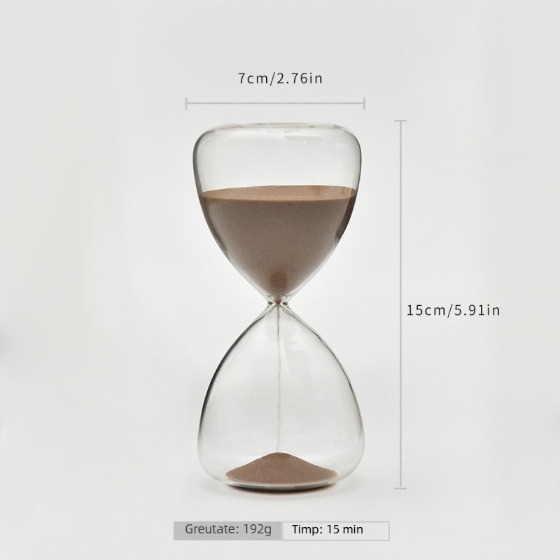 Cronometru cu nisip de 15 minute din sticlă borosilicat înaltă – formă Circulară, suflată, ornament suspendat pentru decorul casei
