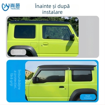 Protecție de ploaie pentru geamul Suzuki Jimny 2007-2023, pentru modele cu 3 și 5 uși; Material: acrilic/PS/PC; Montaj: autoadeziv sau în canal; Proces: injecție/blister