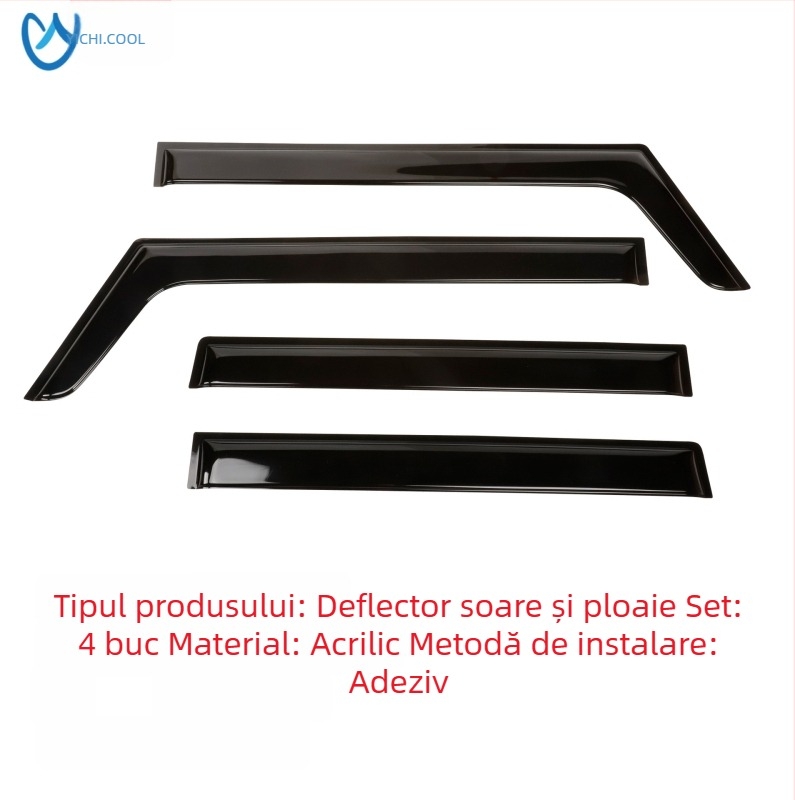 Protecție de ploaie pentru geamul Suzuki Jimny 2007-2023, pentru modele cu 3 și 5 uși; Material: acrilic/PS/PC; Montaj: autoadeziv sau în canal; Proces: injecție/blister