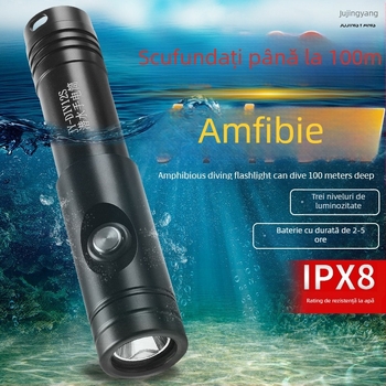 Lanternă de scufundare LED ultra-luminoasă, impermeabilă, reîncărcabilă, pentru scufundări adânci și utilizare pe uscat/la mal