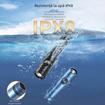 Lanternă de scufundare LED ultra-luminoasă, impermeabilă, reîncărcabilă, pentru scufundări adânci și utilizare pe uscat/la mal