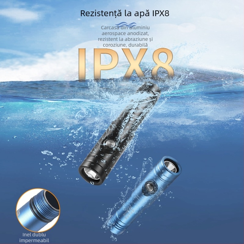 Lanternă de scufundare LED ultra-luminoasă, impermeabilă, reîncărcabilă, pentru scufundări adânci și utilizare pe uscat/la mal