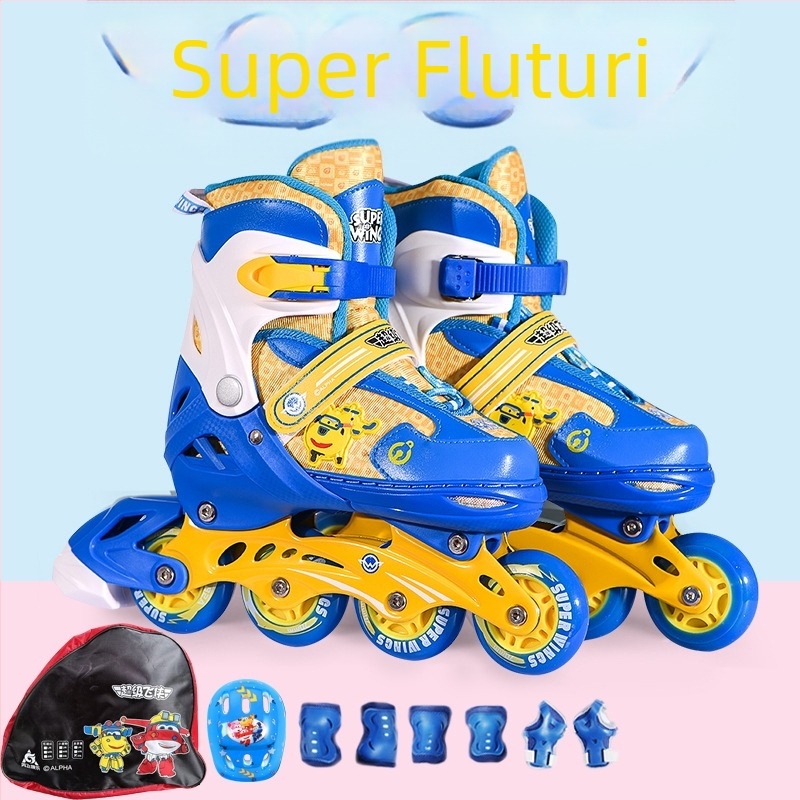 Role de patinaj cu roți PU, cu un singur rând, design desen animat, brand Super Wings