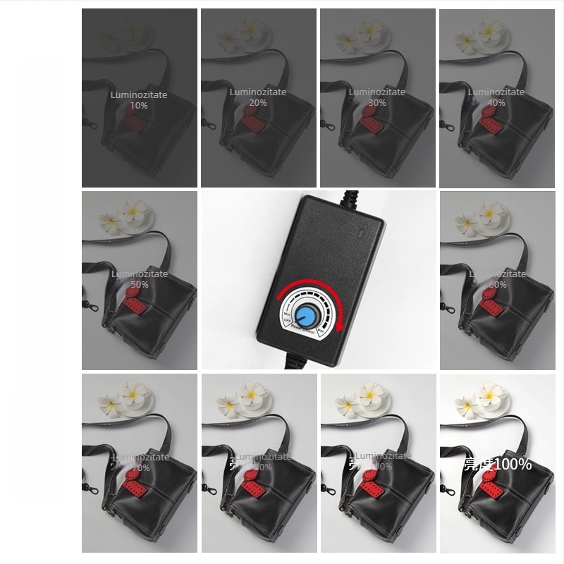 Studiu foto mic cu cutie de iluminat LED pliabilă, cadru din metal și țesătură reflectorizantă, ecran 80x80 cm, 5600K, 100–240V.