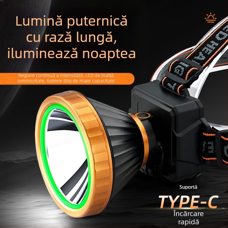 Lampa frontală LED ultra-luminoasă pentru pescuit și șantiere, autonomie îndelungată a bateriei