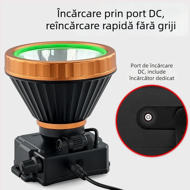 Lampa frontală LED ultra-luminoasă pentru pescuit și șantiere, autonomie îndelungată a bateriei