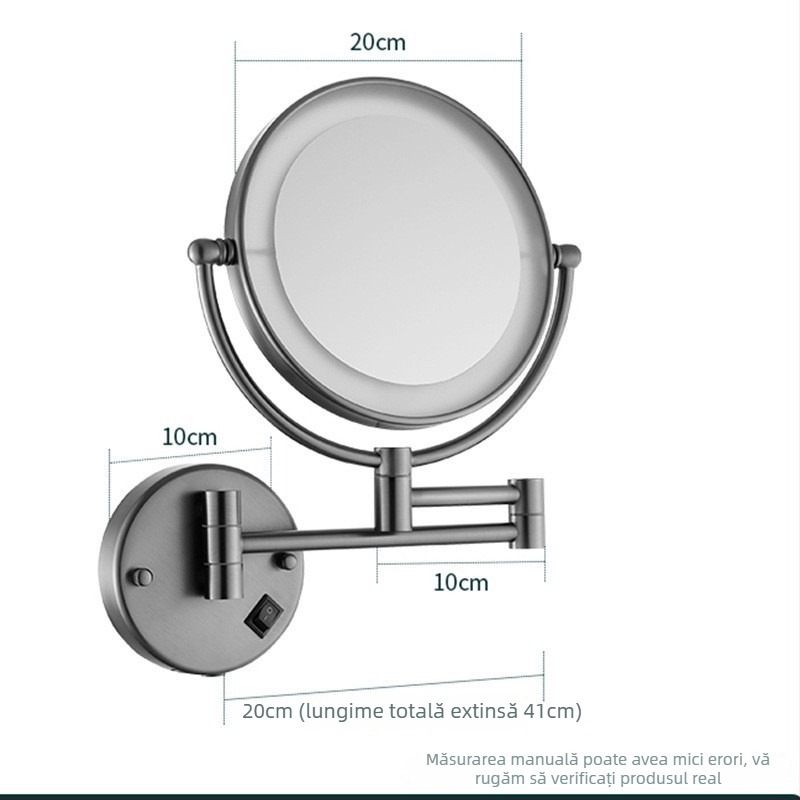 Anju Oglindă de baie pliabilă, cu față dublă, montare pe perete, extensibilă, cadru metalic