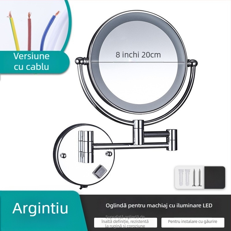 Anju Oglindă de baie pliabilă, cu față dublă, montare pe perete, extensibilă, cadru metalic